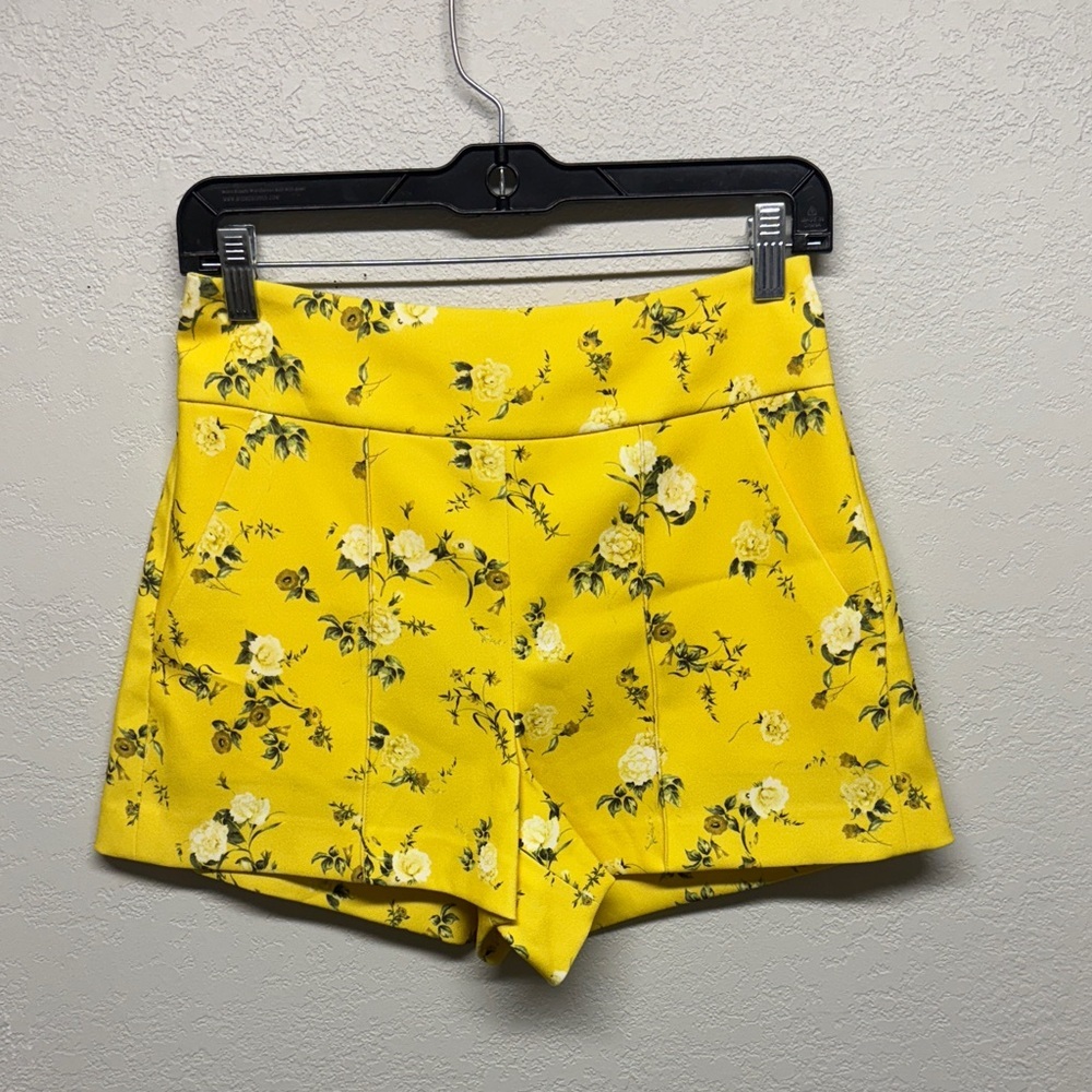 Alice + Olivia Yellow Floral High-Waist Shorts